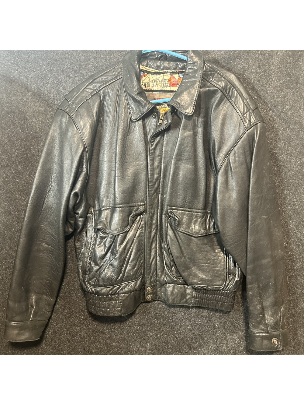 Vintage Adventure Bound Leather Bomber Black Jacket Large World Map Lining